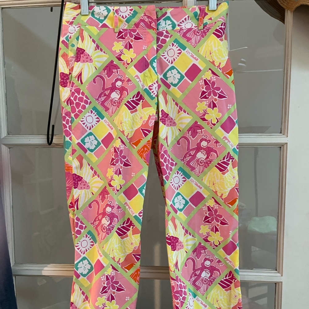 Lilly Pulitzer Diamondhead Patch Green Pink Monkey Pants